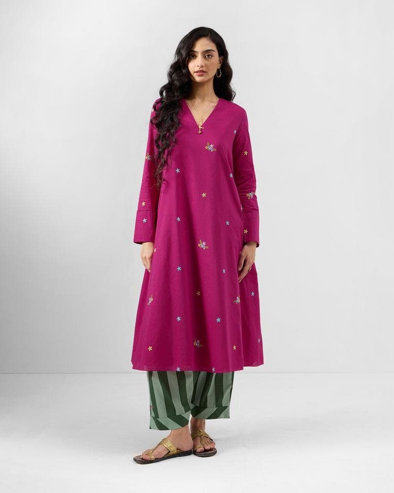 Anjali Embroidered Kurta in Deep Berry